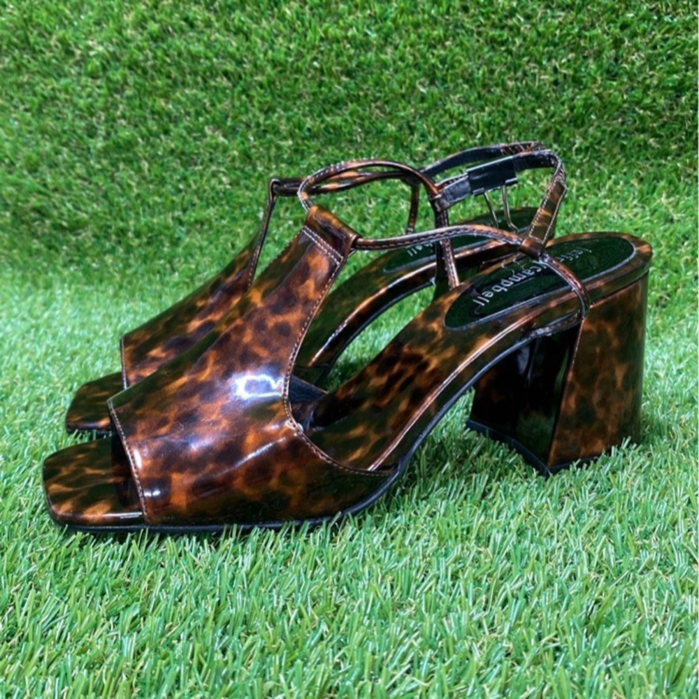 Jeffrey Campbell leopard jelly brown black block heel 8.5 sandal